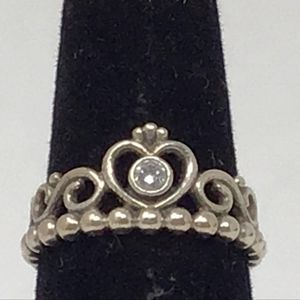 925 Sterling Silver Vintage Pandora Princess Tiara Crown Ring 2.7g